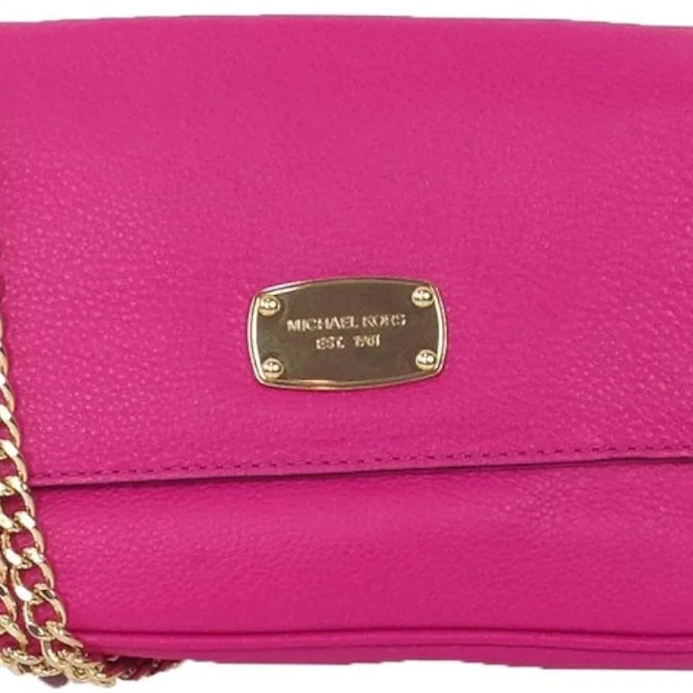 MICHAEL KORS Jet Set Chain Leather Flap Shoulder Bag Raspberry - Picture 4 of 11
